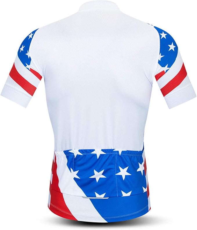 JPOJPO USA Cycling Jersey Men Short Sleeve Bike Shirts Biking Jersey Summer American Bicycle Tops with 3 Pockets Reflective