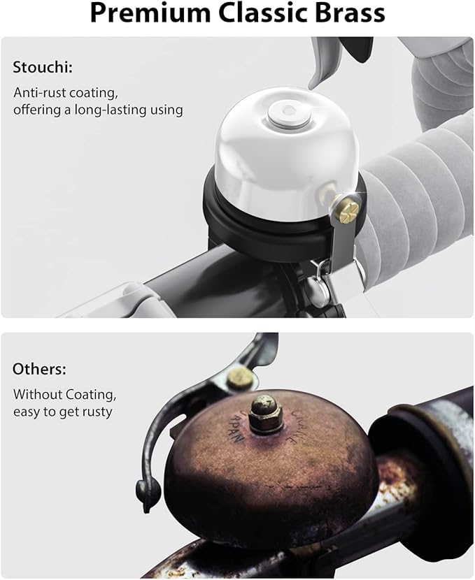 Bicycle Bell for Apple AirTag, Stouchi AirTag Bike Mount GPS Tracker Waterproof Classic Brass Holder Hides Air Tag Under Bike Bell Anti-Theft 2 Sizes for Choice