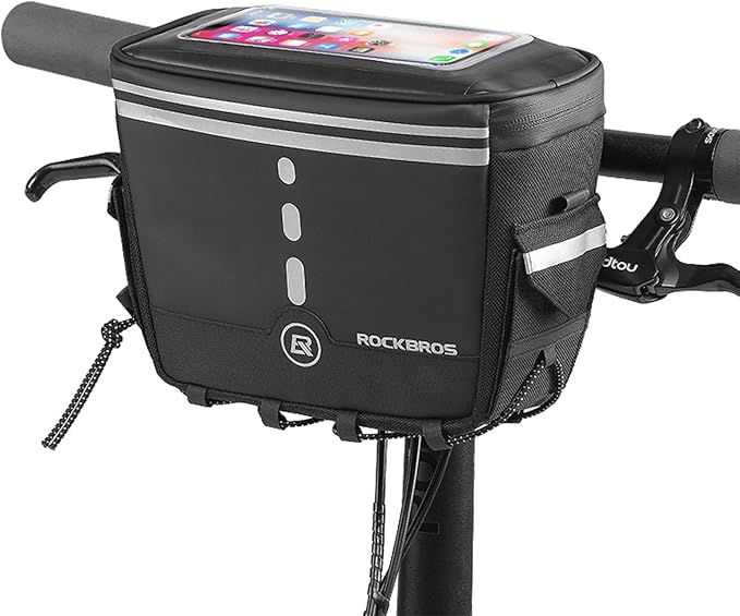 ROCKBROS Bike Handlebar Bag, 3L Waterproof Electric Scooter Bag with TPU Touchscreen, Bicycle Front Storage Pouch Bag, Cycling Accessories for Mountain Bikes, E-Bikes & Folding Bicycles