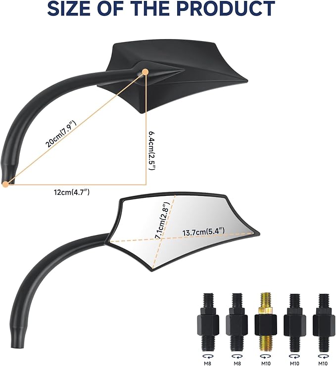 Motorcycle Mirrors - Universal M8 M10 Motorcycle Handlebar Mirrors Rear View Mirrors Compatible with Shadow Rebel 300 500 MT-03 CB125R Vulcan S 900 Z900 Z125 pro MT-07 MT-09 Black
