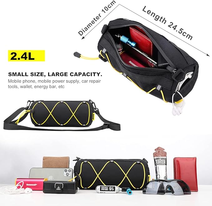 Rhinowalk Bike Handlebar Bag, Bicycle Front Bag Frame Storage Roll Bag Mountain Road Bikes Commuter Shoulder Bag Professional Cycling Accessories
