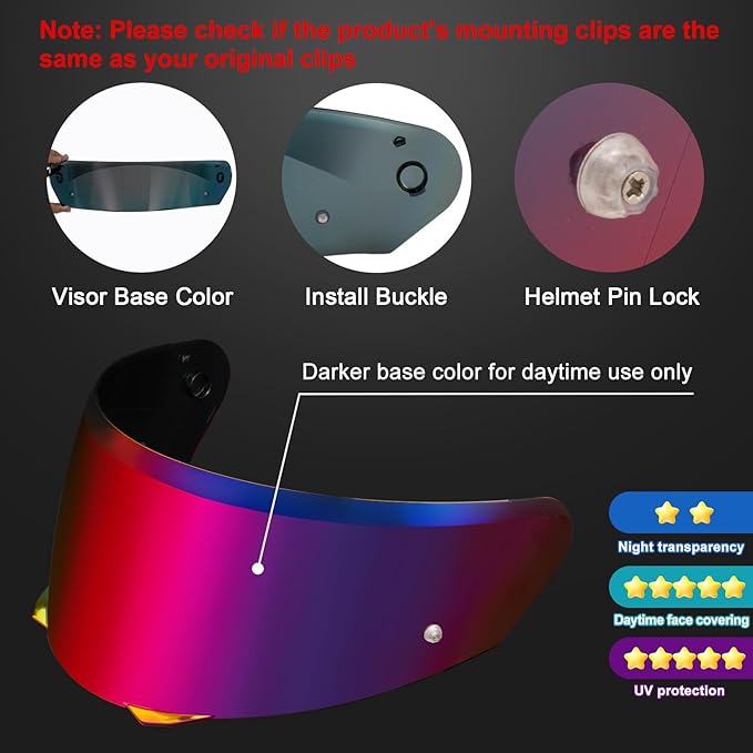 PSLER i90 Visor - HJ-33 Helmet Tinted Visor i90 Face Shield Motorcycle Helmet Visor for i90 HJ-33,Blue Purplish Red