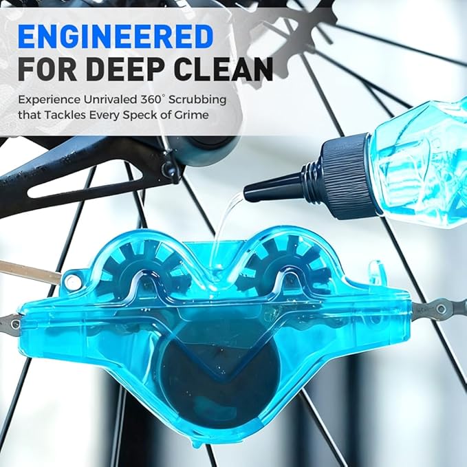 Bike Chain Cleaner Tool, Hand-Free Deep Clean Scrubber with Rotating Brushes for Road Bike, MTB, E-Bike & Motorcycle Bicycle Chain Maintenance Cleaning Tools (1, rose red)
