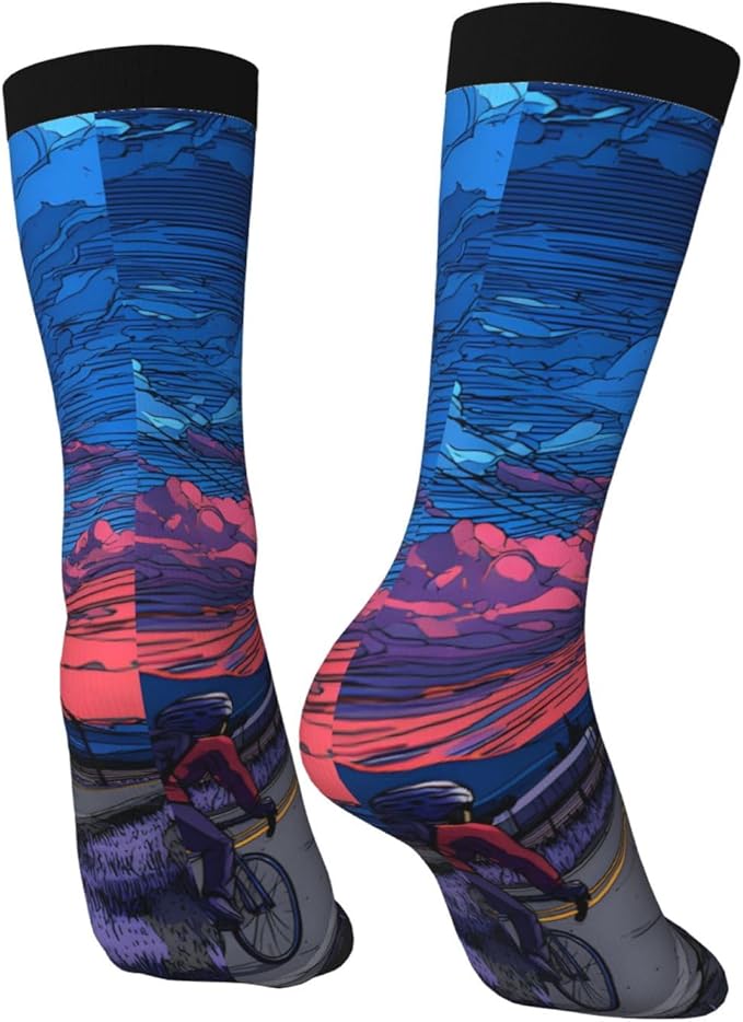(Cycling on the road) Mid Calf Socks Breathable Adult Unisex Socks Casual Daily Wear for Women Men