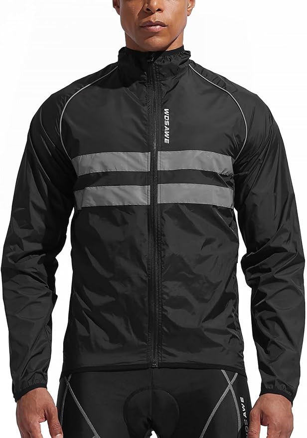 WOSAWE Men's High Visibility Cycling Wind Jacket Water Resistance Reflective Windbreaker