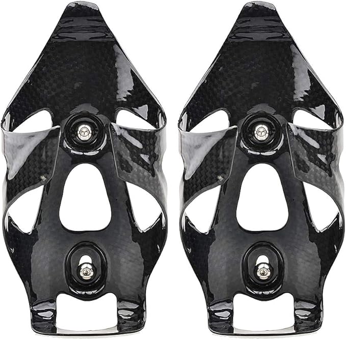 Full Carbon Fiber Bicycle Water Bottle Cages Holder Brackets with Titanium Bolts Pack of 2 (Glossy)
