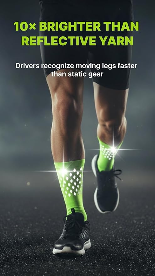 ReflecToes Reflective Socks for cycling and running - 330 Candle Power High Visibility Night Safety Gear - Biomotion Support