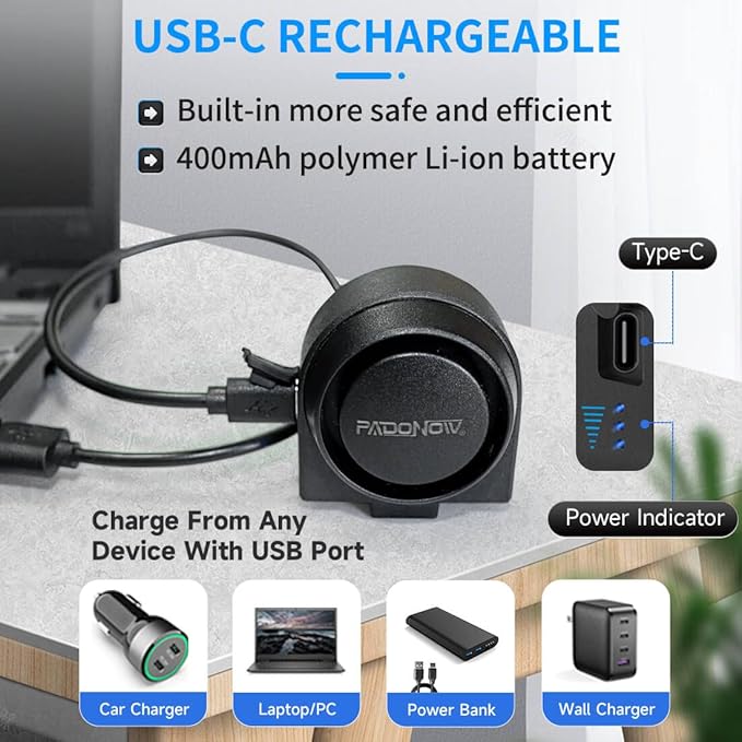Wireless Remote Bike Alarm: 115dB Super Loud Bicycle Vibration Motion Sensor Siren Anti Theft Security System Motorcycle Alarm Waterproof USB-C Rechargeable Multipurpose Vehicle Alert Device