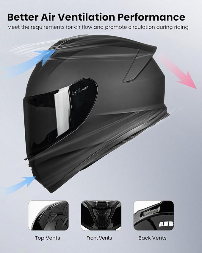Motorcycle Helmets for Adult Men Women, Full Face Lightweight Street Bike Racing DOT Helmet with Extra Clear Visor Model AU-T801
