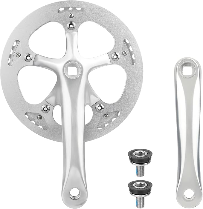 ZUKKA Bicycle Crankset 42/46/52 Teeth Aluminum Alloy Crankset with Double Chain Cover 170mm Arm for MTB Mountain Bike Compatible with 6/7/8/9/10 Speeds Bike Square Type