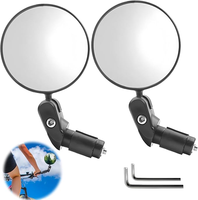Bike Rear View Mirror for Handlebar End, 1 Pair 360° Adjustable HD Convex Glass Lens, Universal Fit for 18-22mm Inner Diameter, Easy Install, Suitable for Road, Mountain, and E-Bikes