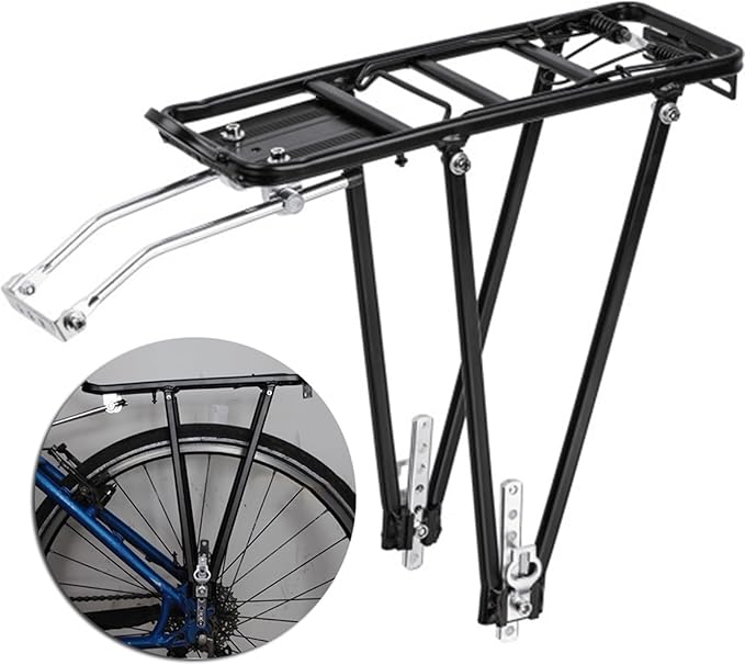 Heavy Bicycle Bike Rear Shelf Aluminum Alloy Frame Bracket Black Adjustable Lugg Bicycle Rear Rack Shelf Cycling Kickstand Hook Hanging Wire Backrest Leg Base Saddle Spring Clamp Holder Adapter Tail