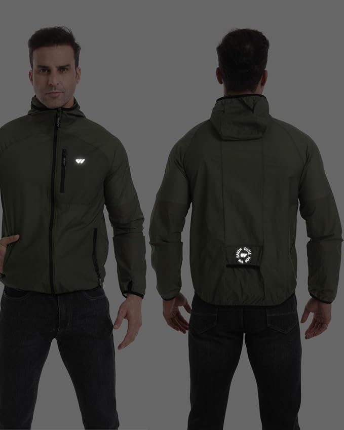 Wulibike Mens Windbreaker Jackets Lightweight men's cycling jacket with Hood Unisex Packable Golf Running Wind Breaker Jacket