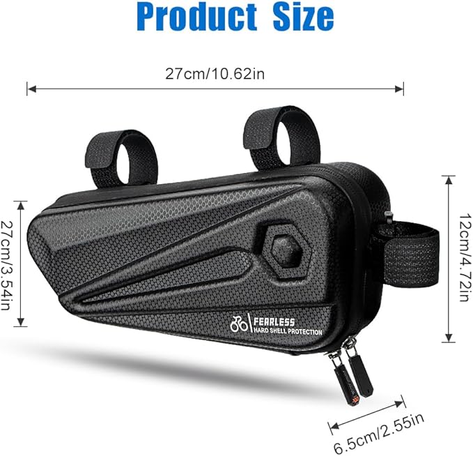 Bike Frame Bag 1.5L, EVA Hard Shell Bicycle Triangle Bag with Carbon Texture, Top Tube Cycling Storage Pouch with Reflective Logo and Side Zipper for MTB Road Bike
