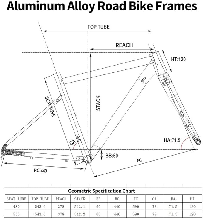 700C Racing Road Bike Frameset 48cm 50cm Aluminum Alloy Disc Brake Bike Frame Thru Axle F12*100MM R12*142MM BSA BB68mm Carbon Fibre Rigid Fork(Silver,50cm)