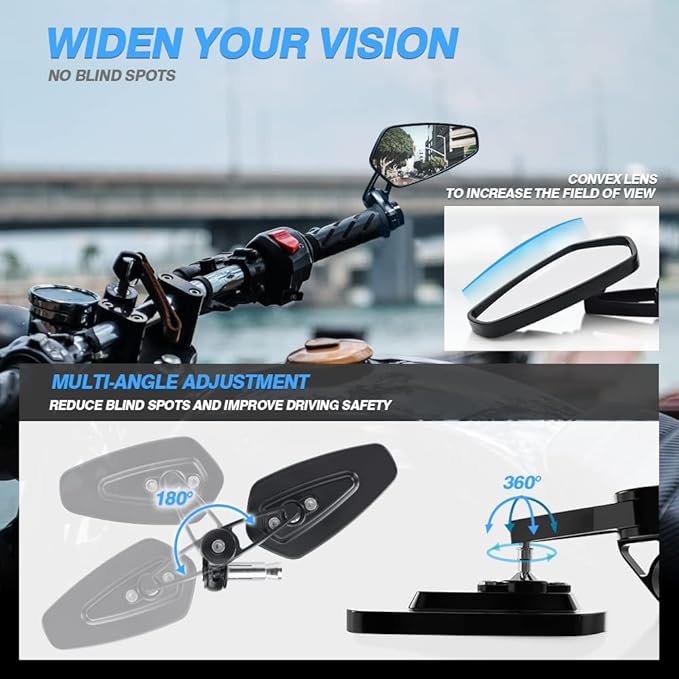 MICTUNING Motorcycle Mirrors - 7/8" (22mm) Bar End Rear View Mirrors Compatible with Most Honda Grom, Yamaha, Kawasaki, Ducati, Suzuki and More