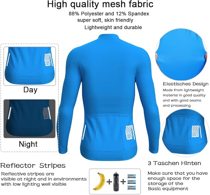 Men's Cycling Jerseys Long Sleeve Bike Biking Shirts Full Zip with Pockets Road Bicycle Clothing