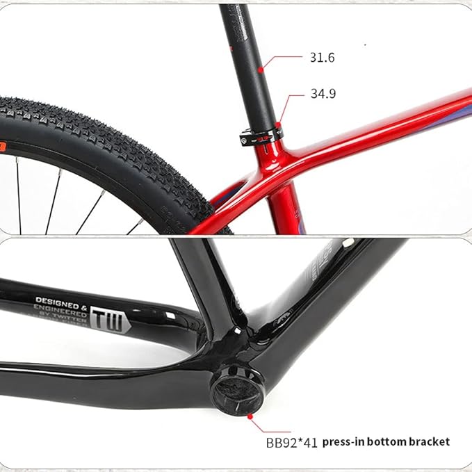 27.5er 29er Bike Frame 15''/17''/19'' Hardtail Mountain Bike Frame XC/AM Carbon Rigid Frame Disc Brake QR 135mm Internal Routing(Red,29 * 15'')