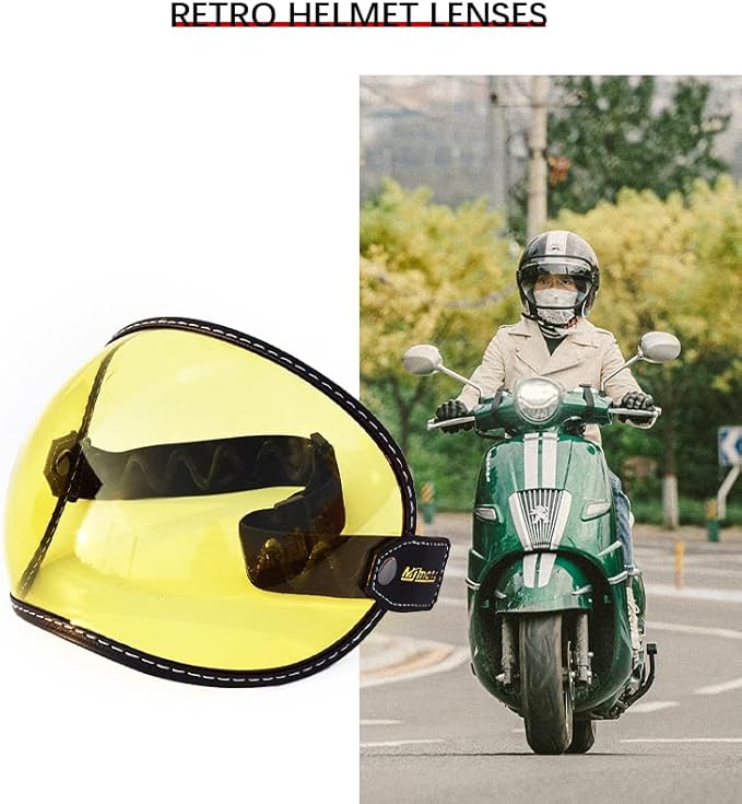 Universal Open Face 3/4 Helmet Visor Lens Bubble Motorcycle Windshield Capacete Lens Vintage Motorbike Helmet Goggles (Yellow)