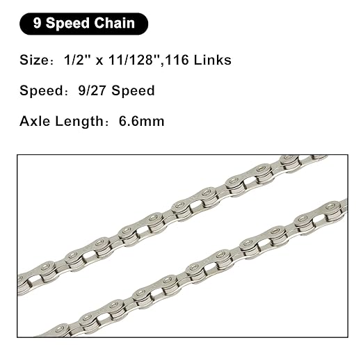 Murtenze 9 Speed Bike Chain 1/2 x 11/128 Inch 116 Links Bike Chain for Road Mountain Racing Cycling/Bikers