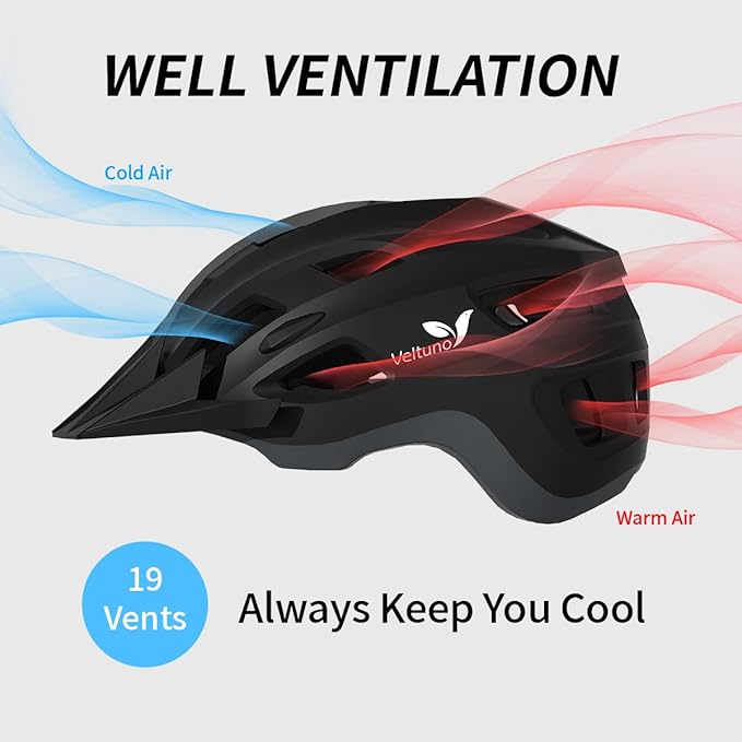 Bike Helmet for Adults, Lightweight Mountain Bicycle Helmet with USB Rechargeable LED Rear Light, Removable Sun Visor for Women, Men, Suitable for Cycling and Commuting