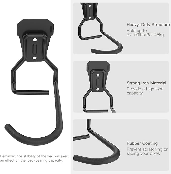 Housolution Bike Wall Mount with Fixed Hook, [2 Pack] Heavy Duty Bike Storage Rack, Bike Rack Vertical Stand for Garage - Easily Hang/Detach - with Screws Iron Bike Hanger Brackets