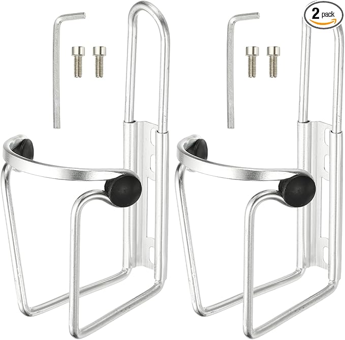 Water Bottle Cage, Bike Water Bottle Holder, Lightweight Aluminum Alloy Bicycle Cup Cage with Beads & Screws Tool - Fitting for (Road/MTB Cycling/Touring Bike) 2 Pack & Silver