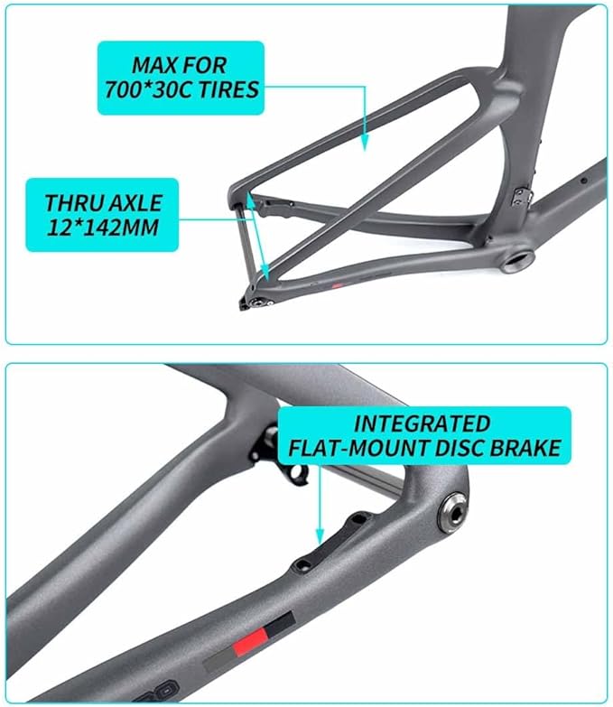 Carbon Fiber Disc Brake Frame 700c Road Bike Frameset 46CM/48CM/50CM/52CM/54CM Aero Race Frame Thru Axle F12×100mm R12×142mm Internal Routing T47