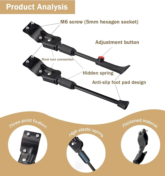 REVXON Bike Kickstand for Diamondback Bicycles Podium Equipe, Adjustable Bicycle Kickstand, Suit Mountain Bike, Concealed Spring-Loaded Latch, Aluminum Rear Side Bicycle Stand,B
