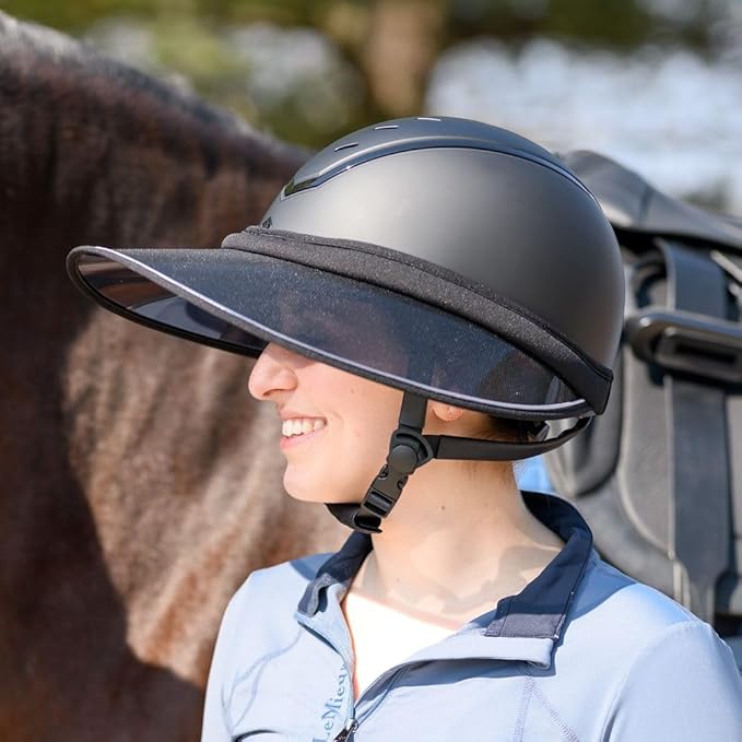 Schneiders Riding Horse Riding Helmet Visor | Sleek Sun Protection for English Helmets | Blocks 94% UV Rays | Anti-Slip, Windproof Fit | Lightweight & Durable | Color Black/Silver | Size One Size