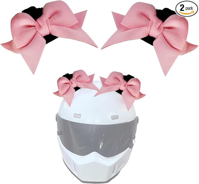 2 PCS Bow Cat Ears Helmet Decorations, Cute Plush Cat Ears Helmet Decor, Fun Detachable Decorative Accessories for Helmets, Universal for Motorcycle Bicycle Scooter Helmets (Pink)