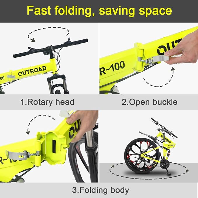 Outroad Folding Mountain Bike Foldable/Unfoldable Bike 26 Inch for Adult, 21-Speed Dual Suspension High-Carbon Steel MTB Foldable Bicycle, Dual Disc Brake Folding Bikes for Men Women