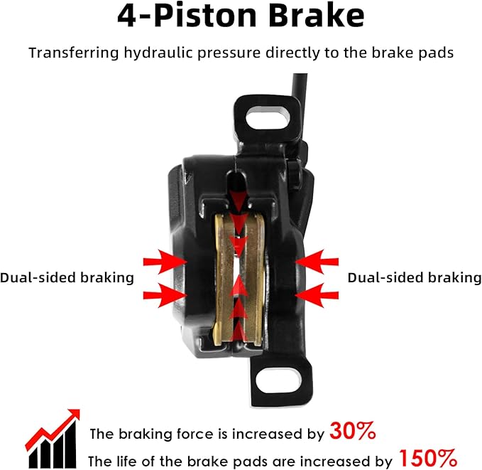 E-Bike Hydraulic Disc Brake Set, 2-PIN 2-Pistons Electric Power-Off Hydraulic Brakes Set, Left Front 950mm Right Rear 1880mm Pre-Bled with Mineral Oil Brakes Kit for eBike, MTB, Scooters