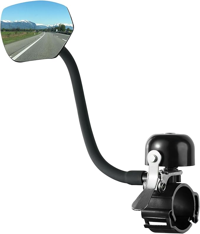 Bike Bell with Mirrors – 360° Adjustable Safety Bicycle Rear View Mirror, Scratch-Resistant Glass Lens, Universal Fit for MTB/Handlebars, Bike Accessories