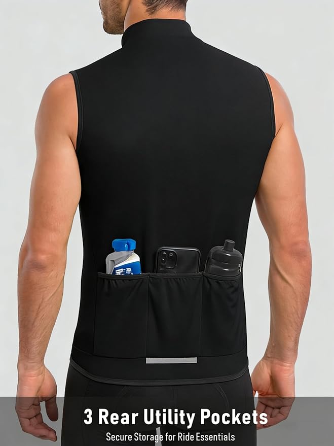 qualidyne Men’s Sleeveless Cycling Jersey, Full Zip, Quick-Dry Breathable Lightweight Knit, 3 Rear Pockets