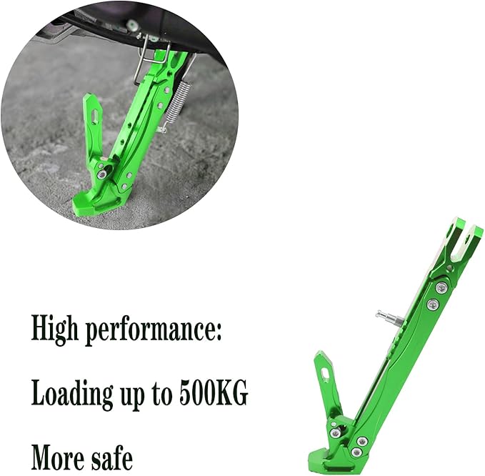 Universal Lengthened Adjustable Long Kickstand CNC Aluminum Alloy Motorcycle Long Kickstand Accessories Motor Modified Tripod Holder Kickstand Foot Side Support Stand Dit Pit Bike (Green)