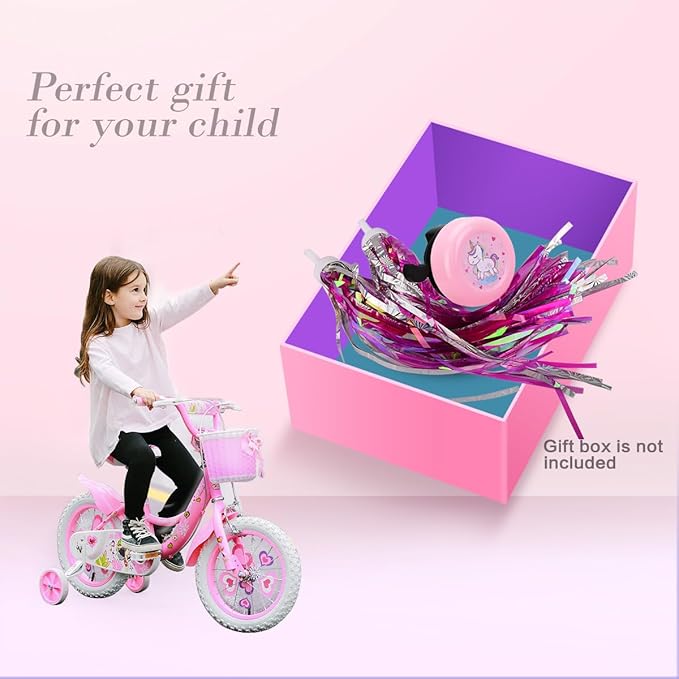 U-LIAN Kids Streamers and Bike Bell for Girls-1 Pack Flower Bicycle Bell with 2 Pack Handlebar Streamers Scooter Tassels for Children's Bike Accessories