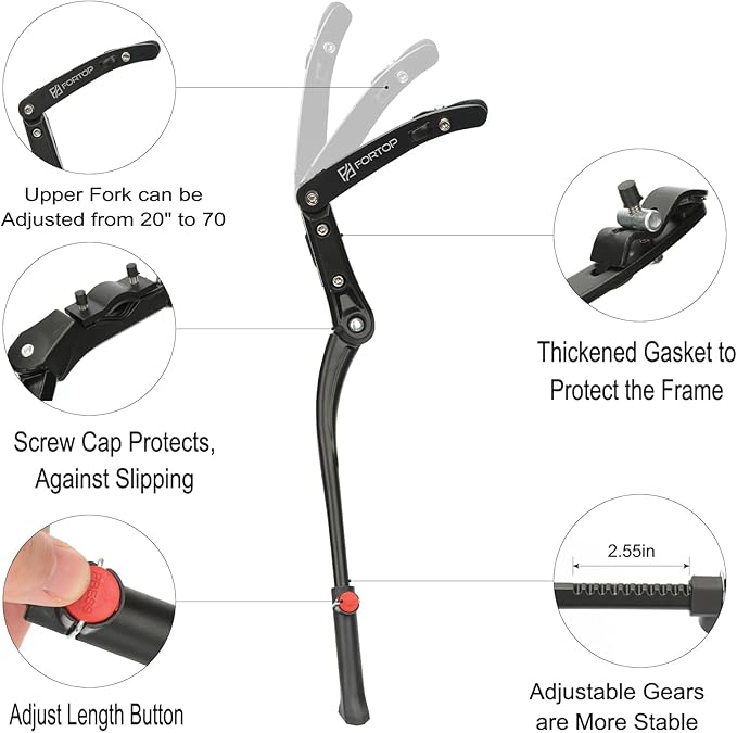 Bike Kickstand for Adult Bikes, Heavy Duty Adjustable Bicycle Kickstand, Fits 24–29 Inch Mountain & Road Bikes
