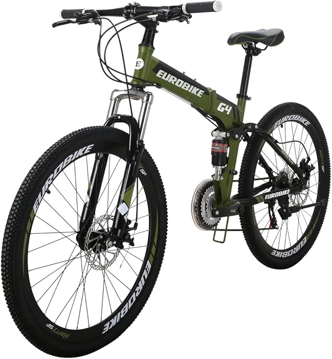 EUROBIKE Adult Folding Mountain Bike HY G4/G6 Foldable Bicycle for Women 26 Inch Wheels 21 Speed Mens Folding Bike Dual Suspension MTB Bicycle