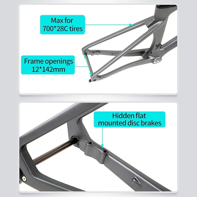 700C Carbon Fiber Bikes Frame 43.5/46/48/50/52/54/56CM Road Bike Frameset Wind Breaker Racing Frame Thru Axle F12×100mm R12×142mm Disc Brake Frames(Black,56CM)
