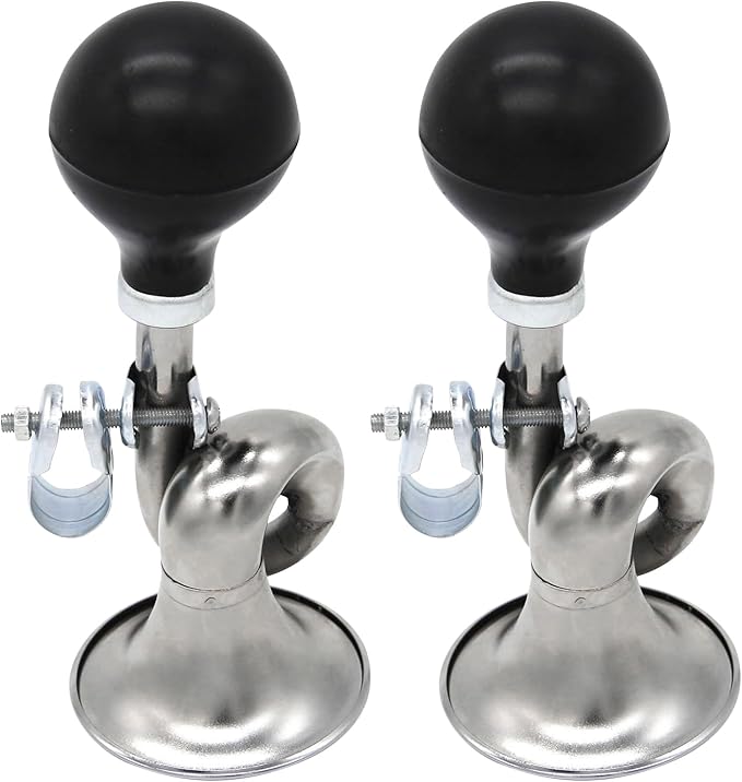 2 Pack Bugle Horn, Coolrunner Retro Clown Horn, Kids Bike Horn, Classic Vintage Metal Twist Loudspeaker Siren Hooter Snail Air Horn for Vehicles Bicycles Golf Cart