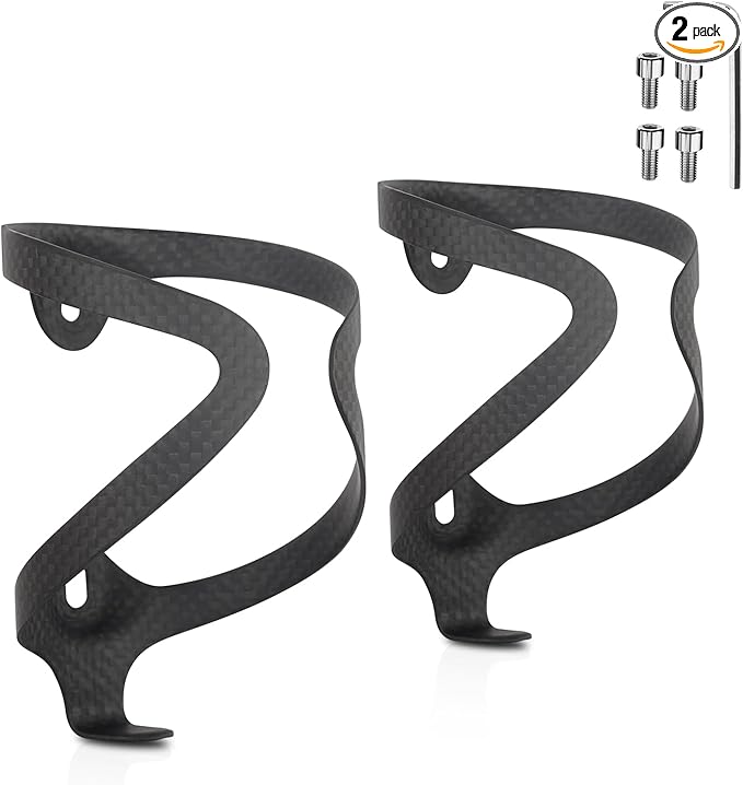 KABON Bike Water Bottle Holder, Lightweight 3K Carbon Fiber Bicycle Drink Water Bottle Cages for Road Mountain Bike Cycling Accessories - Pack of 2 (Matte Black New)