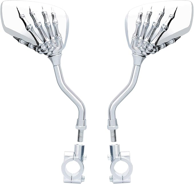 1 Pair Bicycle Mirror,Big View Bike Rear View Mirror Blindsight Multi Angle Adjustable Bike Mirror Billet Aluminum Chrome Plated Outside Skull Claw Style Also suitable for motorcycle mirror