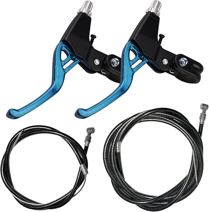 Lomodo 6 Pieces Bicycle Brake Accessories Including 2 Pack Aluminium Alloy Brake Levers (2.2 cm in Diameter) and 2 Pair V Brake Set and 2 Pack Brake Wire for Mountain/Road/MTB Bike (Blue)