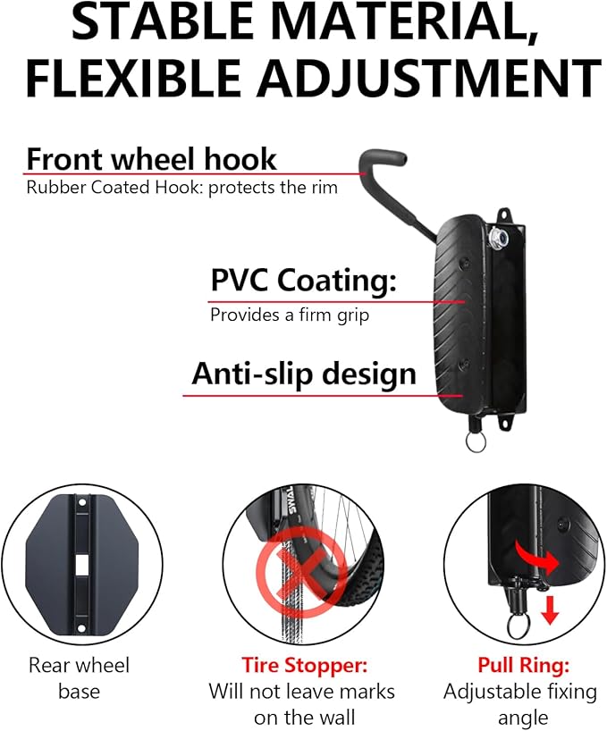 4 Pack Swivel Bike Wall Mount, Bike Hangers for Garage, Space-Saving Vertical Bike Rack, Sturdy Bike Storage Rack Holds Up to 66lbs, Easy to Install.