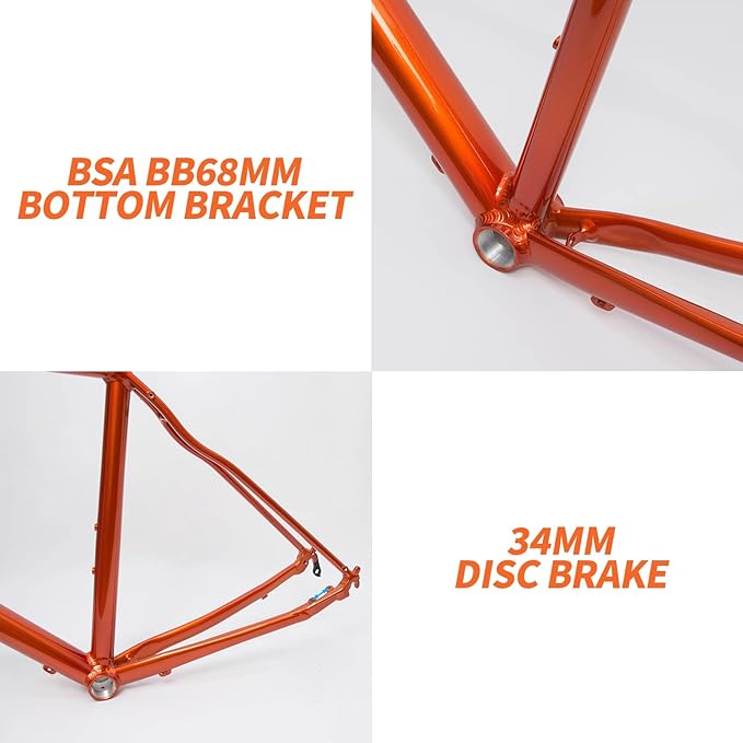 700C Road Bike Frameset 44 47 50 53 56cm Aluminum Alloy Disc Brake Frame 100/135mm QR BSA BB68mm Carbon Fibre Rigid Fork Internal Routing(Black,44cm)