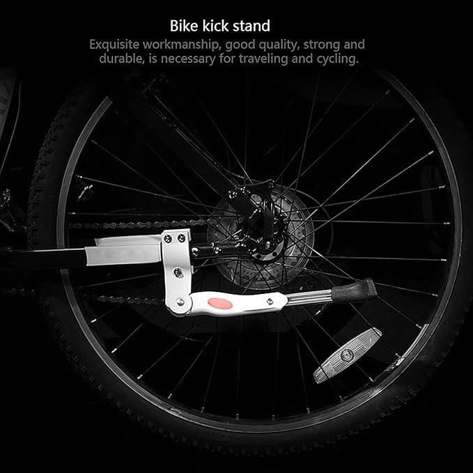 Bicycle Kickstand, Adjustable Road Mountain Bike Side Support Kick Stand, Aluminium Alloy Rear Mount Bike Stand Leg for 20 24 26 Inch Adult Bikes, White