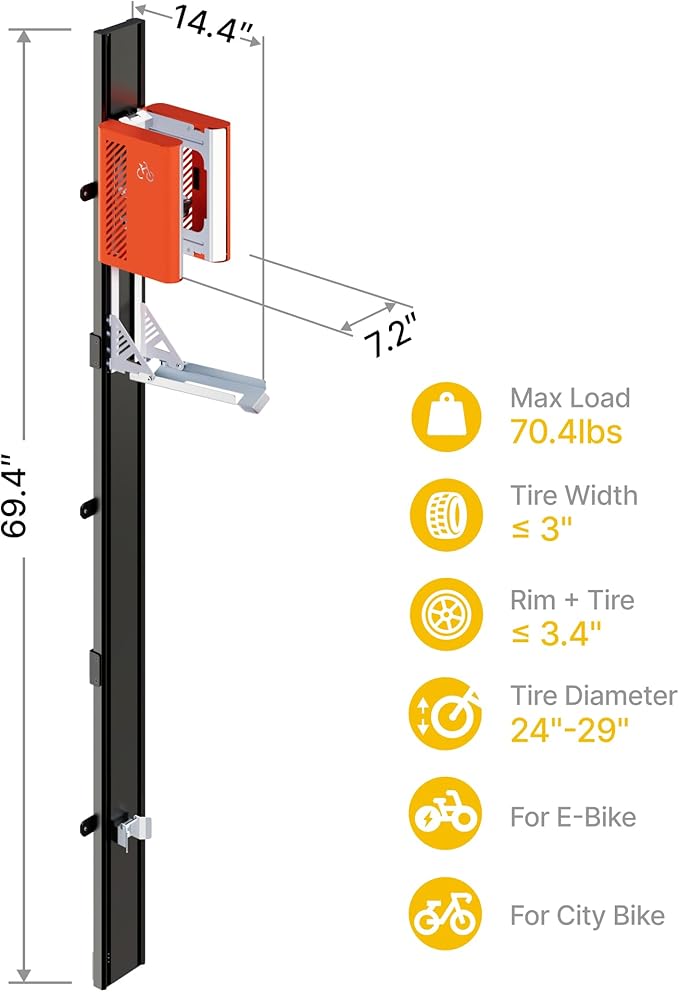 monTEK Automatic Lift Bike Rack – Fits 24-29" Tires, Heavy-Duty Vertical Wall Rack for Bicycles (Up to 71 lbs) - Effortless Lifting, Easy Install - Space-Saving Storage for Garage, Shed, BO