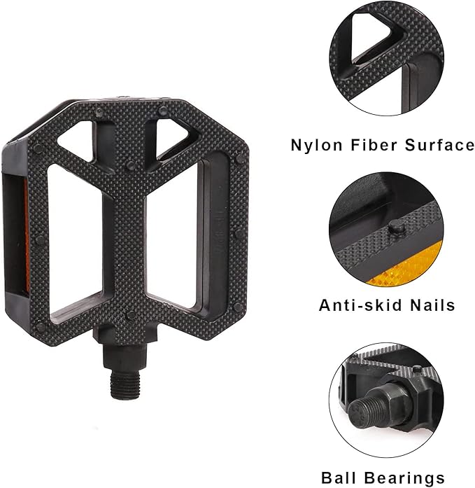 AVASTA Durable Polypropylene Bicycle Pedals with Reflector for Mountain Bike Road Bike and Other Bicycles,Two Thread Size（9/16”&1/2“）