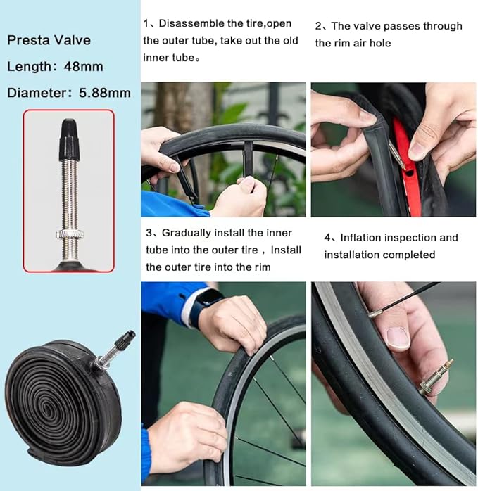 2 Pack 700x23C/25C/28C/35C/38C Bike Tires Plus Bike Inner Tubes Presta Valve 48mm or Schrader Valve 48mm Foldable Replacement Tires for Road Bicycle